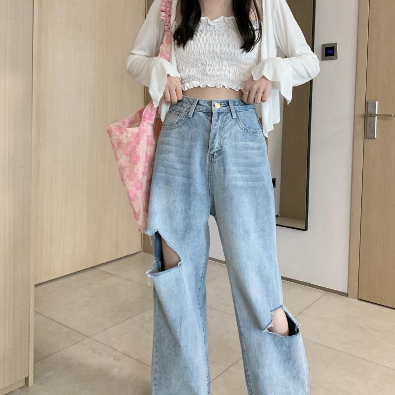 SUXI Quần Jeans Dài Ống Rộng Màu Sắc Nhã Nhặn Dành Cho Nữ