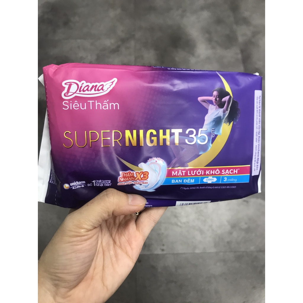 Diana Super night 35cm 3 miếng 1 túi (băng vệ sinh ban đêm)