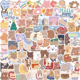Set 102 chiếc sticker chống thấm nước GẤU NÂU TRẮNG DỄ THƯƠNG dán sổ, nón bảo hiểm, laptop, đàn - Tanpopo