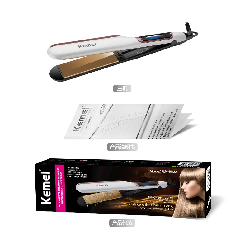 Máy Là Tóc,Máy Ép Duỗi Tóc Thẳng 10 Mức Chỉnh Nhiệt KEMEI 9622 - Màn Led Hiển Thị Nhiệt, Tạo Kiểu, Làm Đẹp, Là Thẳng Tóc