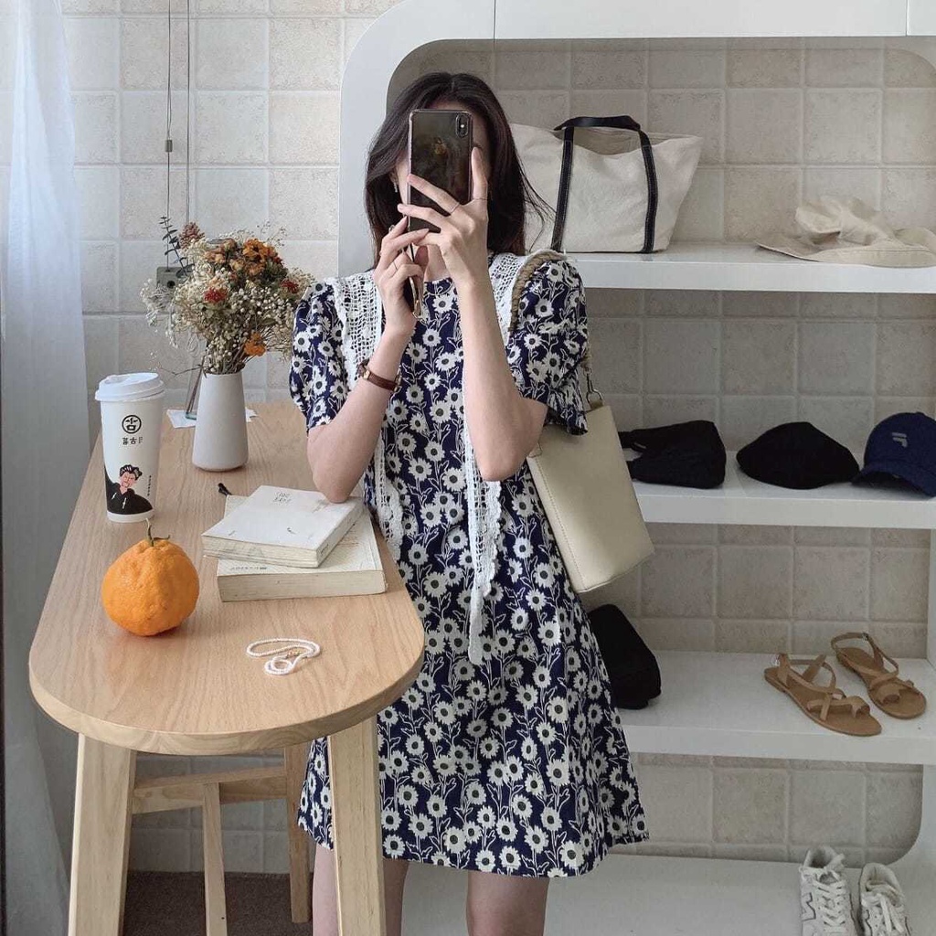 Đầm Nữ In Hoa Kèm Khăn Choàng Phong Cách Retro