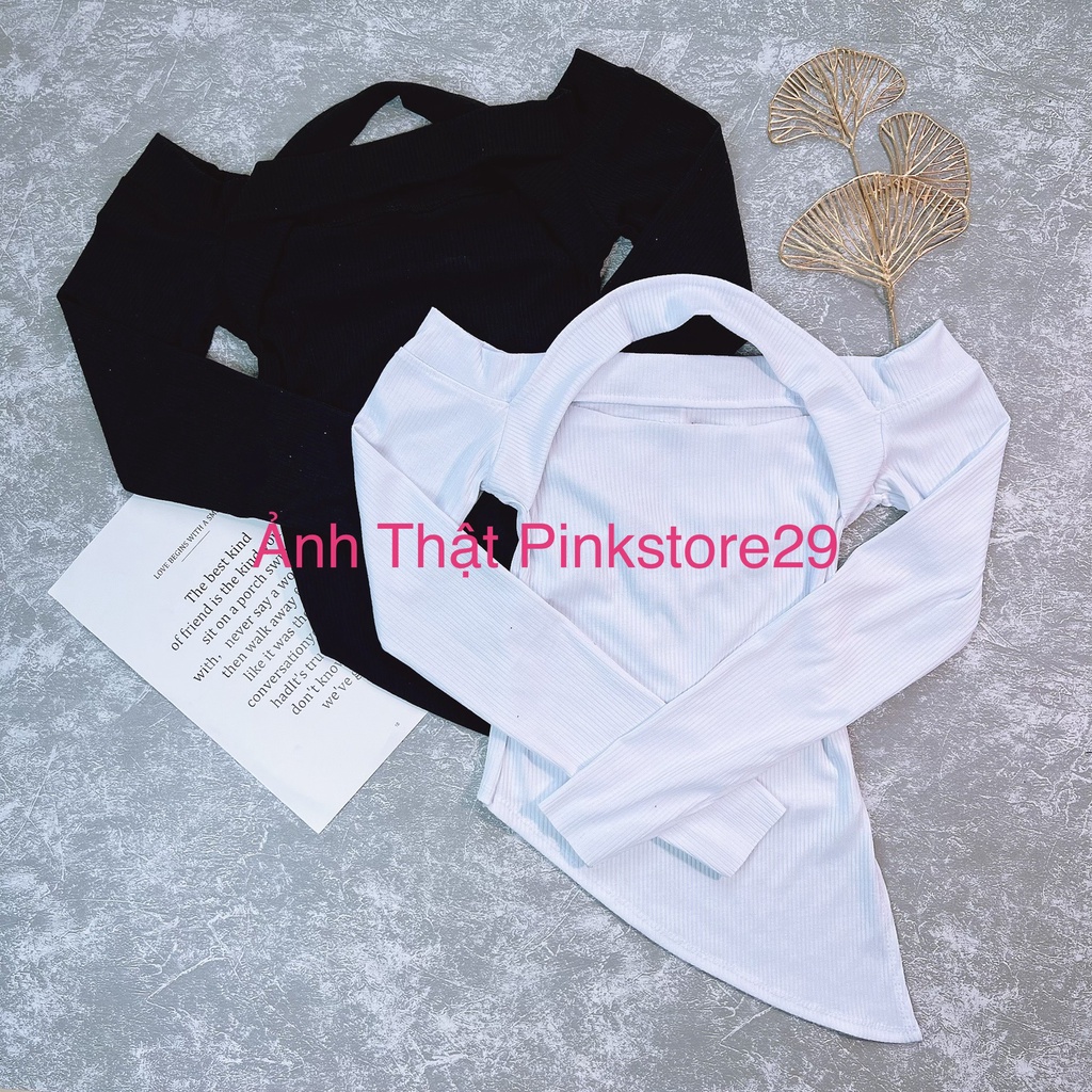 Áo Croptop Vạt Nhọn Trễ Vai Khoét Ngực Tay Dài Cá Tính A5264