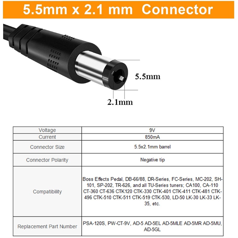Bộ Nguồn Điều Chỉnh Hiệu Ứng Âm Thanh Cho Bàn Đạp Guitar DC 9V 850mA