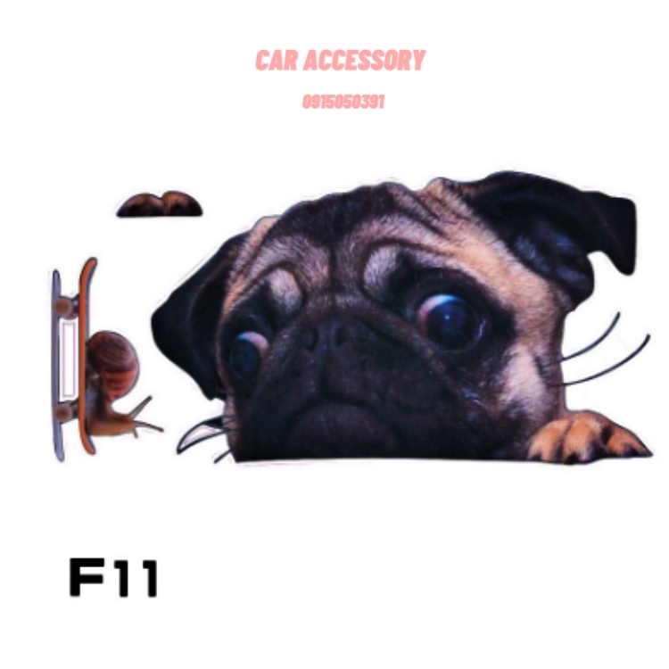Miếng dán 3D ba chiều pug dán xe vui nhộn mèo con dễ thương đầu sói nhãn dán xe sáng tạo che viết xước tạo cá tính