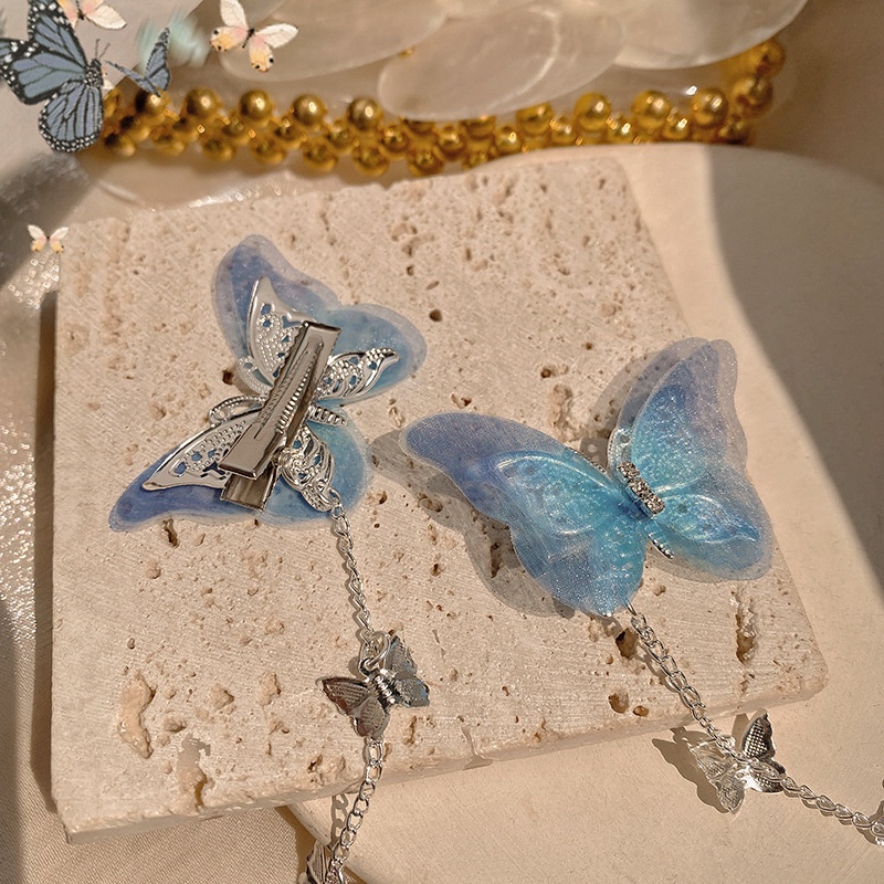 Kẹp tóc kim loại trang trí bươm bướm tua rua phong cách Hàn Quốc cổ điển xinh xắn cho nữ