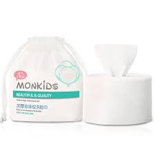 Khăn lau mặt dùng 1 lần MONKIDS khăn mặt khô cotton mềm cuộn 260 gam lau khô, lau ướt