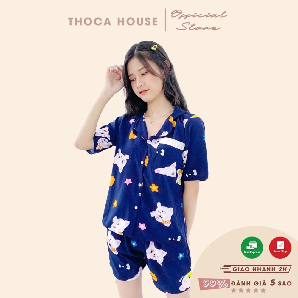 Đồ bộ mặc nhà pijama ngắn tay họa tiết cực xinh THOCA HOUSE chất vải mát, phù hợp mọi lứa tuổi Đẹp