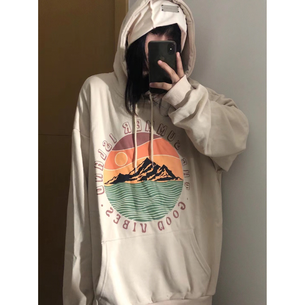 NRVP Áo Hoodie Tay Dài Oversize In Họa Tiết Phong Cách Hàn Quốc Kiểu Mới Cho Nam / Nữ