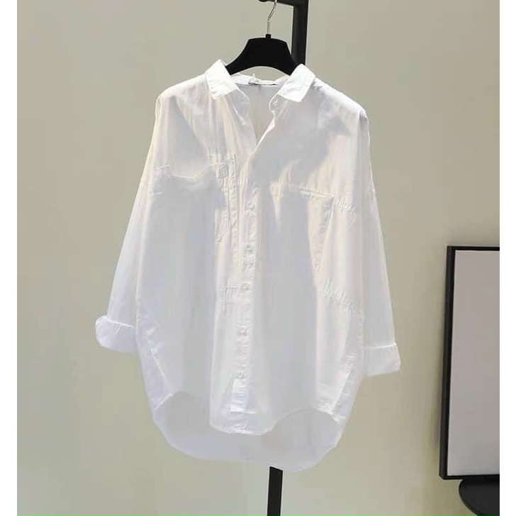 Áo sơ mi trắng túi ngực đuôi tôm💖HÀNG CHUẨN💖 phong cách thanh lịch, dễ mix đồ AVN | BigBuy360 - bigbuy360.vn