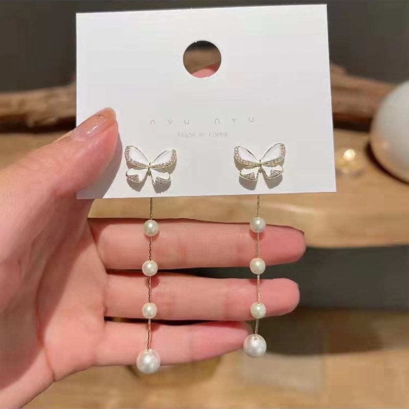 Bông Tai Dáng Dài Đính Nơ Và Ngọc Trai Nhân Tạo Thời Trang 2022