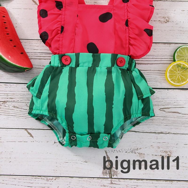 Set Áo Liền Quần In Hình Dưa Hấu Và Băng Đô Nơ Đáng Yêu Cho Bé Gái Từ 0-2 Tuổi