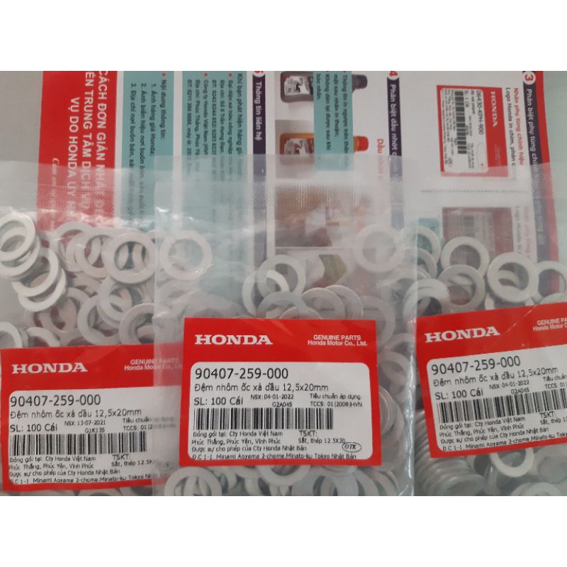 long đền nhớt, đệm nhôm ốc xả nhớt Honda chính hãng (100 cái)