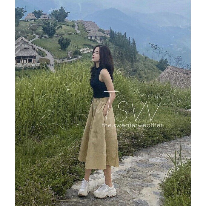 Chân váy 🦋 xòe khaki váy trắng và đen và nâu dáng dài chất thô mix kèm áo len gile  khoác áo thun hay cadigant áo kiểu | BigBuy360 - bigbuy360.vn