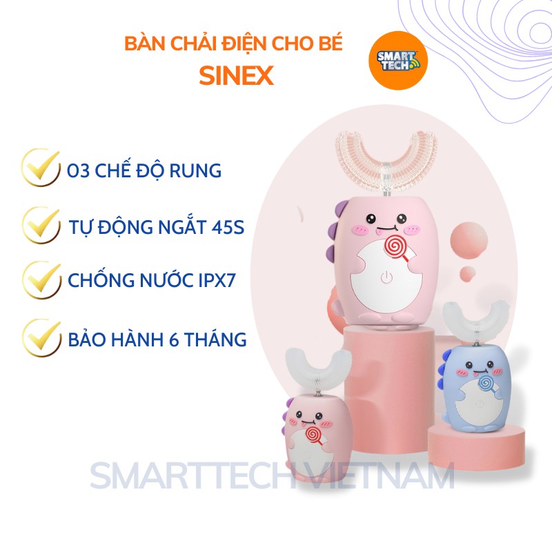 Bàn chải điện cho bé SINEX phù hợp từ 2 - 9 tuổi , bàn chải điện thông minh đầu chải silicon siêu mềm, bảo hành 6 tháng