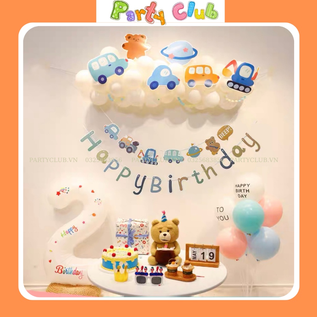 Set trang trí sinh nhật hình xe ô tô cho bé