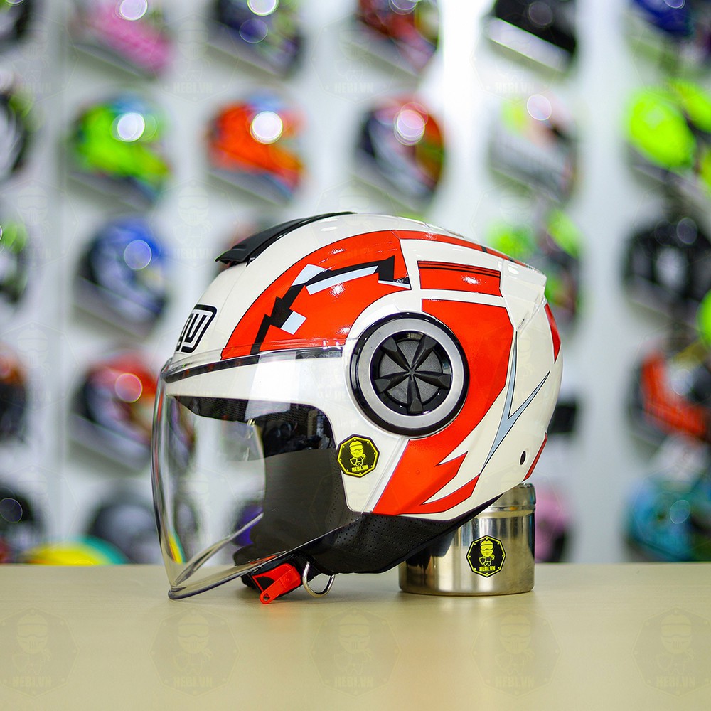 Mũ 3/4 Roc 06 Trắng Bóng Dán Tem AGV Blade Đỏ