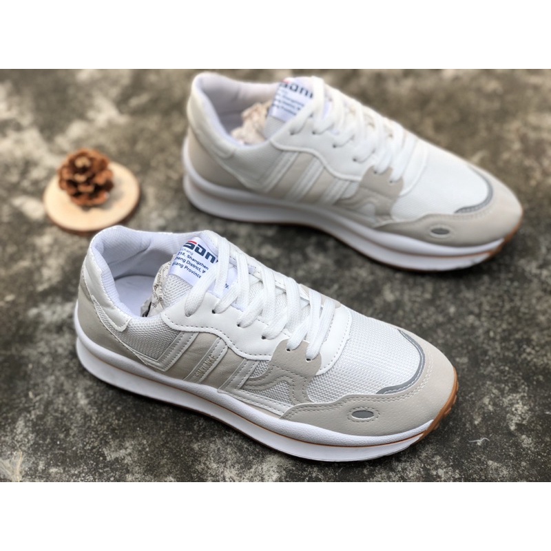 Giày thể thao sneaker nữ SE phong cách ULZZANG cổ thấp vải thoáng khí đế độn tôn dáng phối 2 SỌC màu trắng xám