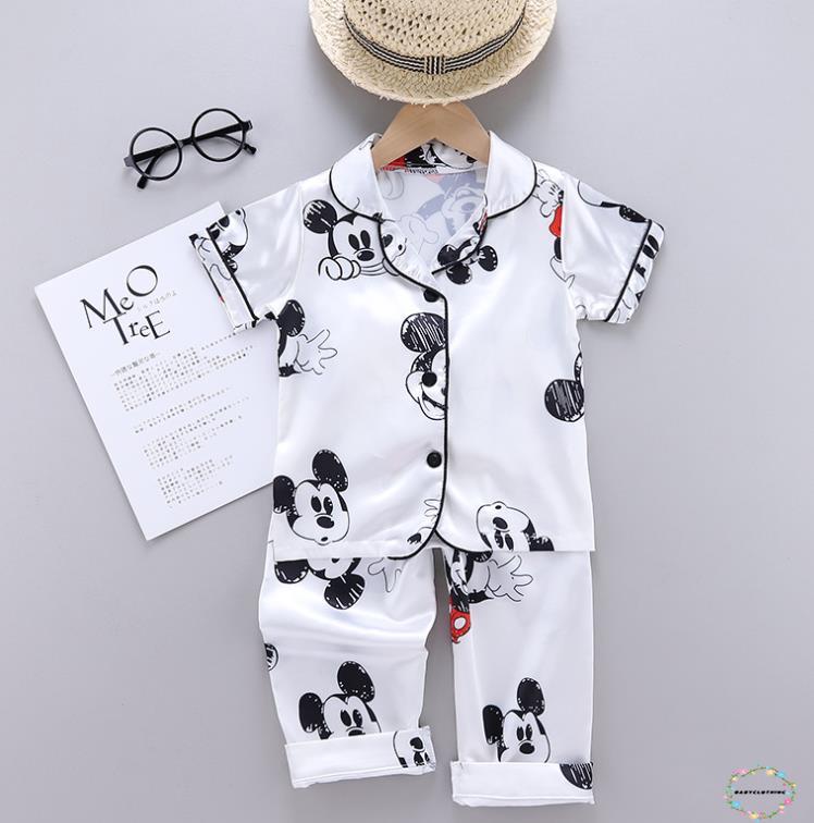 Set Áo Sơ Mi Ngắn Tay Và Quần Dài In Hình Chuột Mickey Đáng Yêu Cho Bé