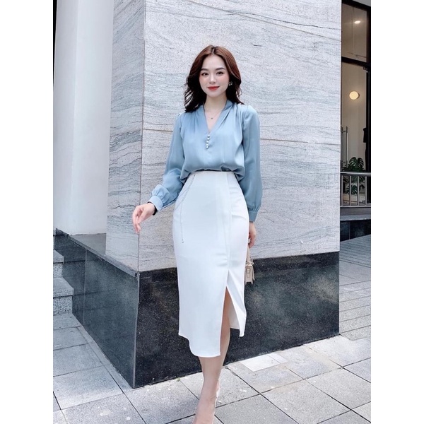 ⚡️BÁN SỈ⚡️Áo lụa tay bồng đính ngọc 3 màu xanh,trắng,be