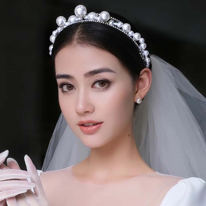Băng Đô Cài Tóc Handmade Hình Vương Miện Có Đính Đá Và Ngọc Trai