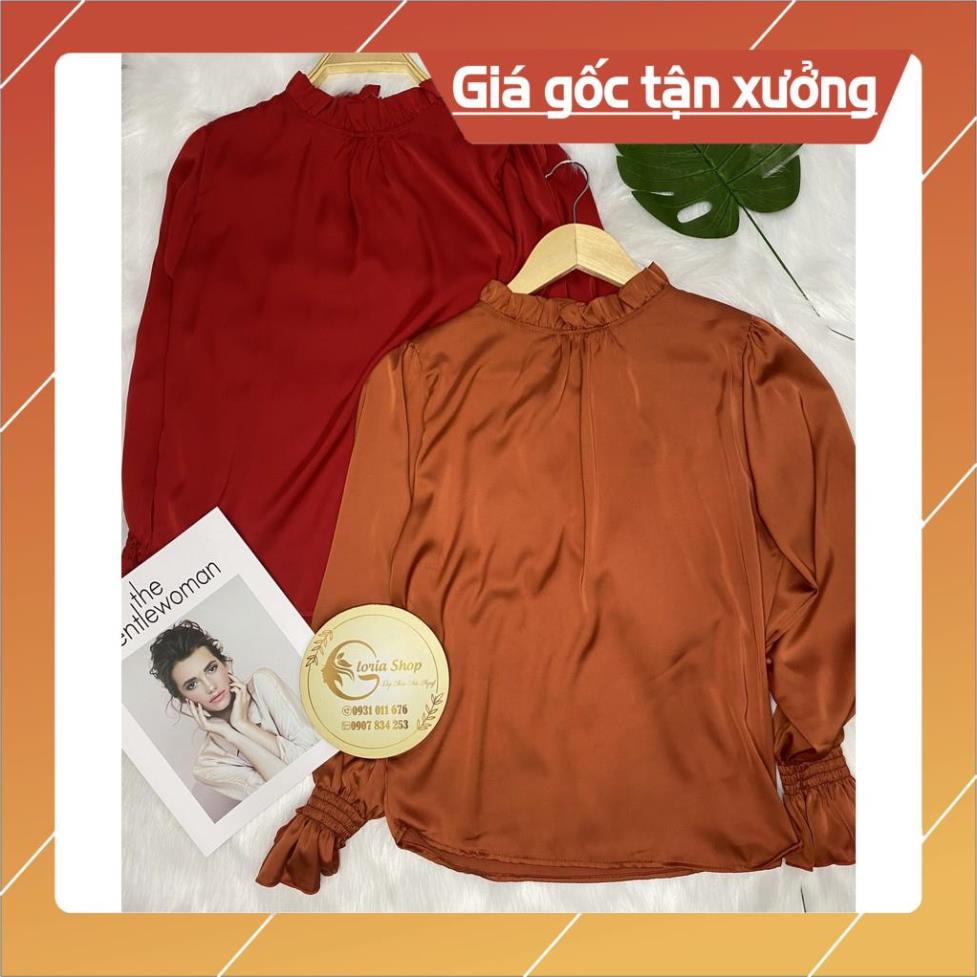 [Chất lượng số 1] Áo Sơ Mi Nữ Gloria Shop, Áo Kiểu Nữ nhún cổ,tay chất lụa satin mềm không nhăn dáng suông thoáng mát | BigBuy360 - bigbuy360.vn