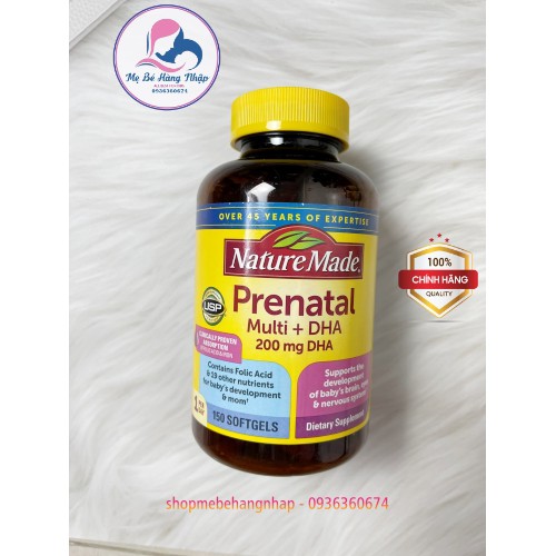 [Mẫu mới] Vitamin tổng hợp bầu Nature Made Prenatal Multi + DHA, Mỹ (90v &amp;150v) cho mẹ bầu và sau sinh