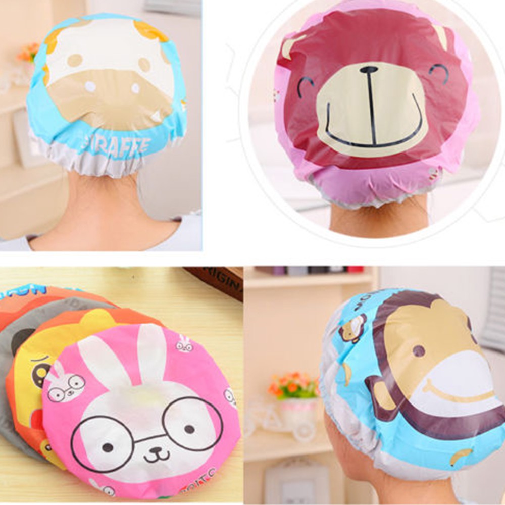 Mũ trùm bảo vệ tóc khi tóc in họa tiết hoạt hình đáng yêu tiện lợi cho nữ