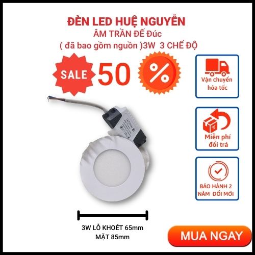 BB1Đèn Led Âm Trần Mỏng 3W Giá Rẻ, Đèn Trang Trí Trần Thạch Cao