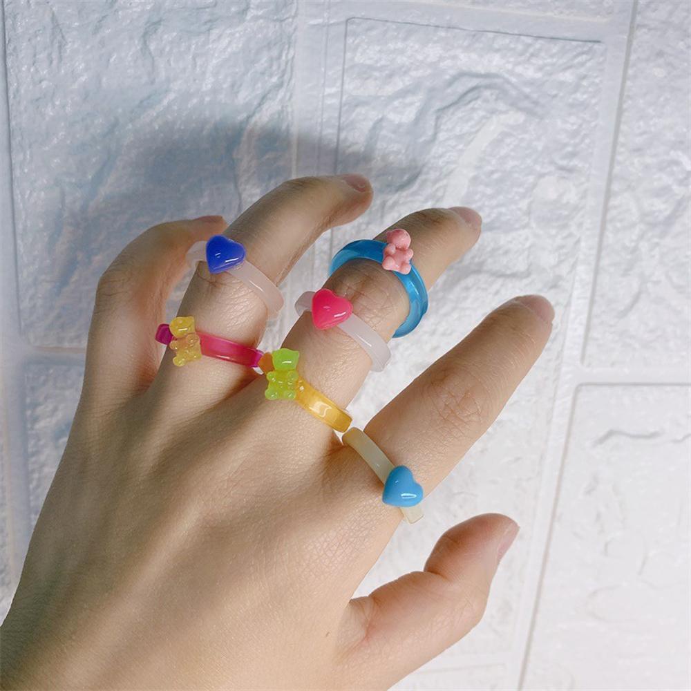 Nhẫn Nhựa Trong Suốt Hình Gấu Hoạt Hình VANES1 Phong Cách Hàn Quốc Ngọt Ngào Cho Nữ