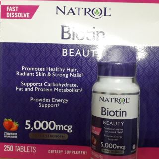 Viên nhai Natrol Biotin 250 viên hương dâu date 9/2024
