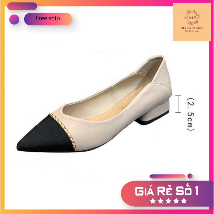 MYLA SHOES - Giày Búp Bê Phối Da Lộn Đính Quai Xích Mảnh VNXK