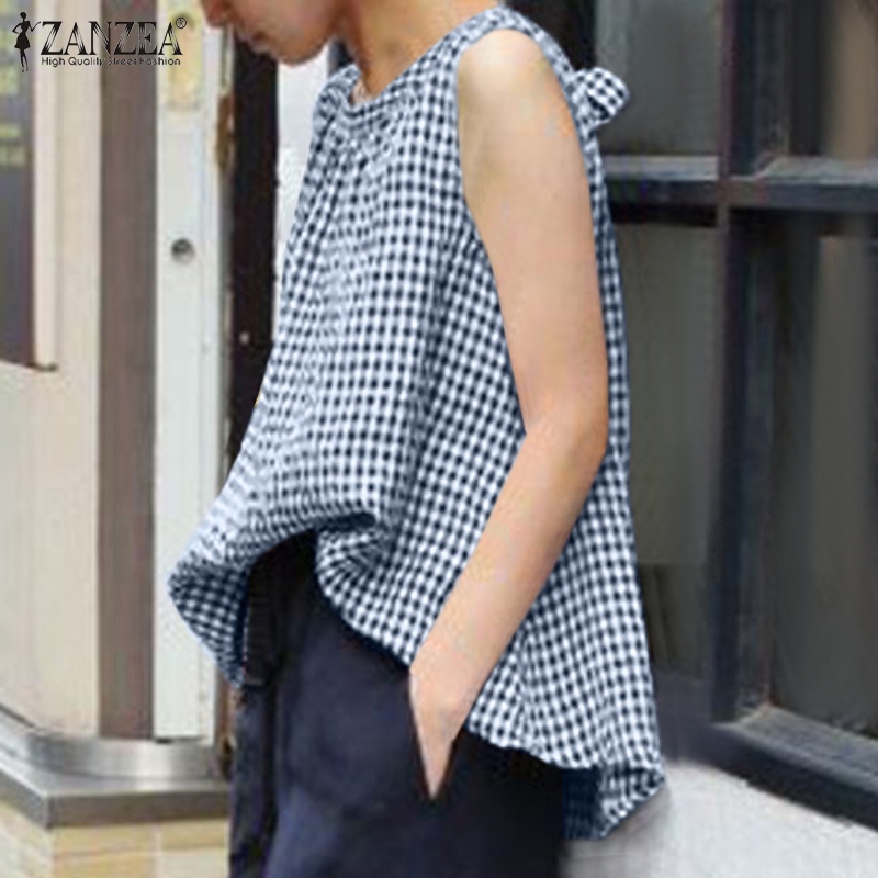 Áo sát nách ZANZEA họa tiết caro quyến rũ thời trang cho nữ