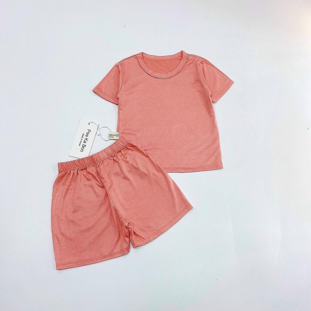 Bộ Peekaboo Cộc Trơn Cotton Thun Lạnh Cao Cấp, Đồ Bộ Cho Bé Trai, Bé Gái Mặc Nhà Mùa Hè 2021 - Hàng Tốt