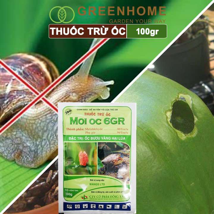 Thuốc trừ ốc Greenhome, moioc, bao 100gr, trừ sên, các loại thân mềm, bảo vệ cây trồng