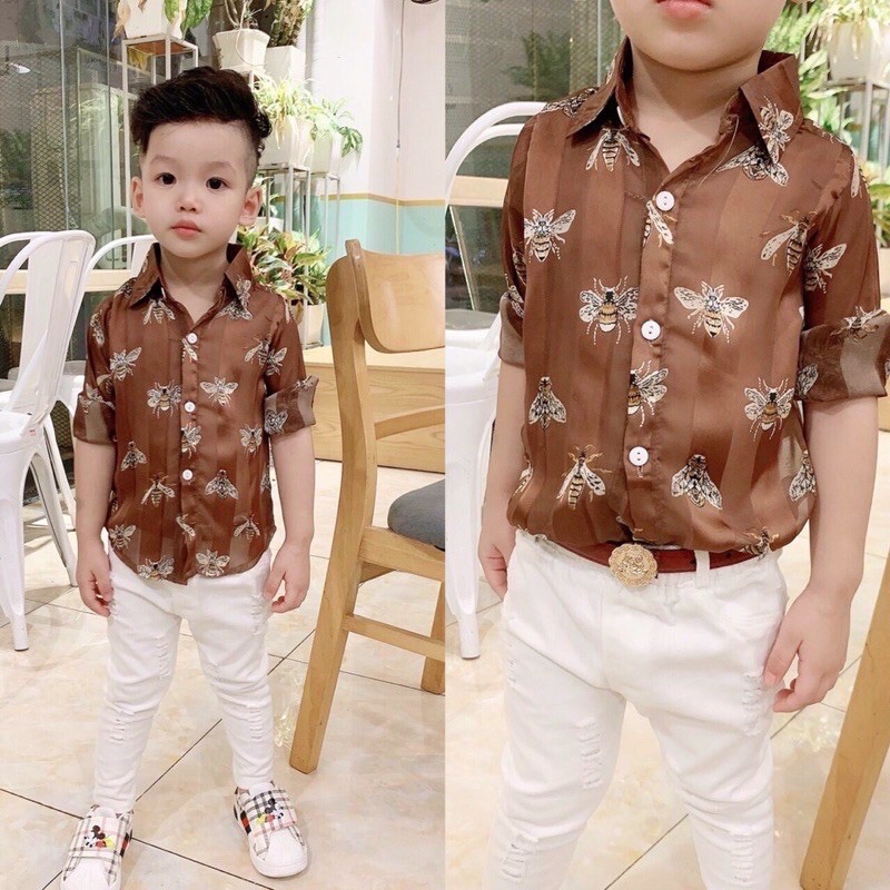 Áo sơ mi lụa dài tay bé trai 8-21kg