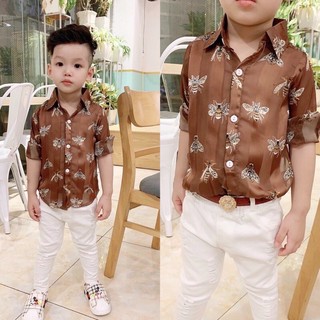 Áo sơ mi lụa dài tay bé trai 8-21kg