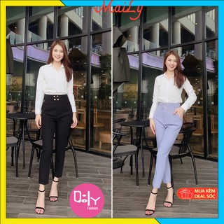 Quần baggy nữ 4 cúc cạp cao [HÀNG THIẾT KẾ] Quần baggy 4 khuy siêu sang lên dáng cực đẹp