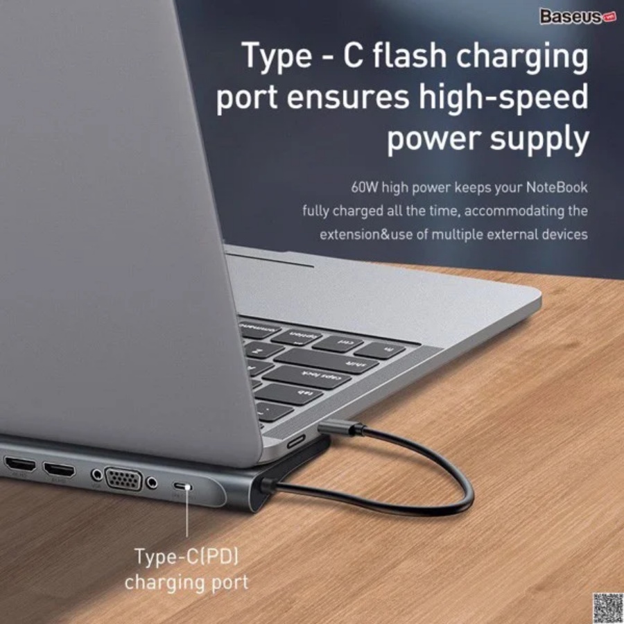 Hub Type C Baseus 11 in 1 cho Macbook Laptop, Cổng chuyển đổi Type C sang HDMI 4K Usb 3.0 VGA Card Reader RJ45 AUX 3.5mm