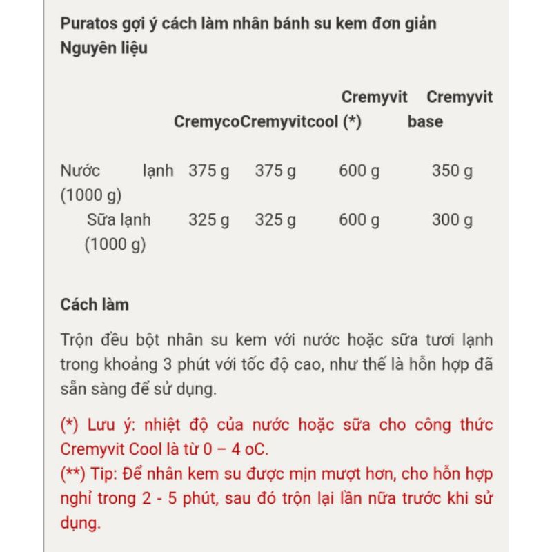 [1 Kg – Cremyvit] Bột trộn nhân kem su [VN] PURATOS (prt-hk5)