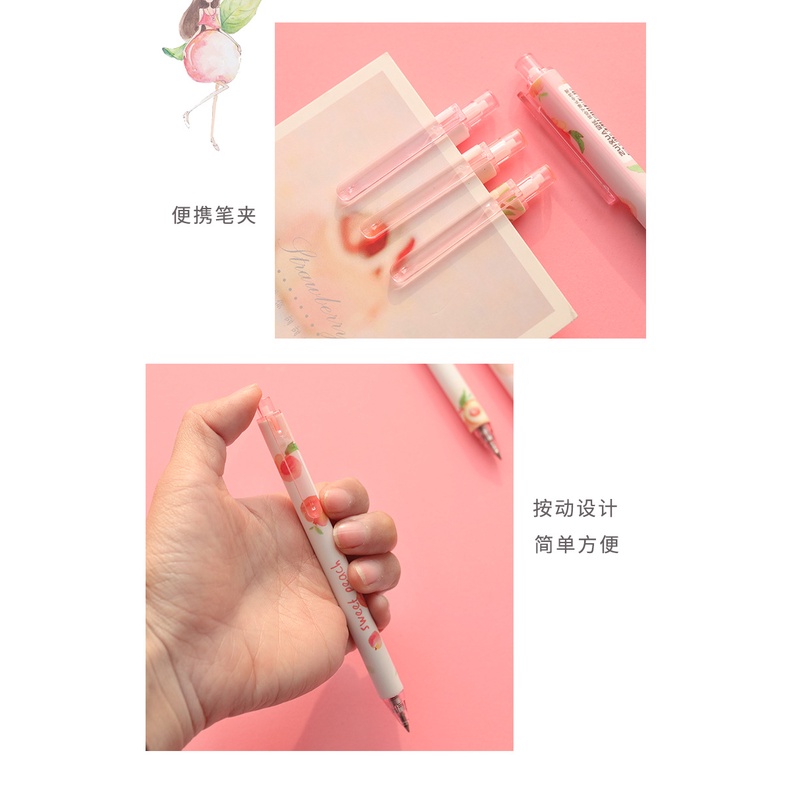 1 Bút Bi Mực Gel Hình Quả Đào Đỏ/Đen/Xanh Dương