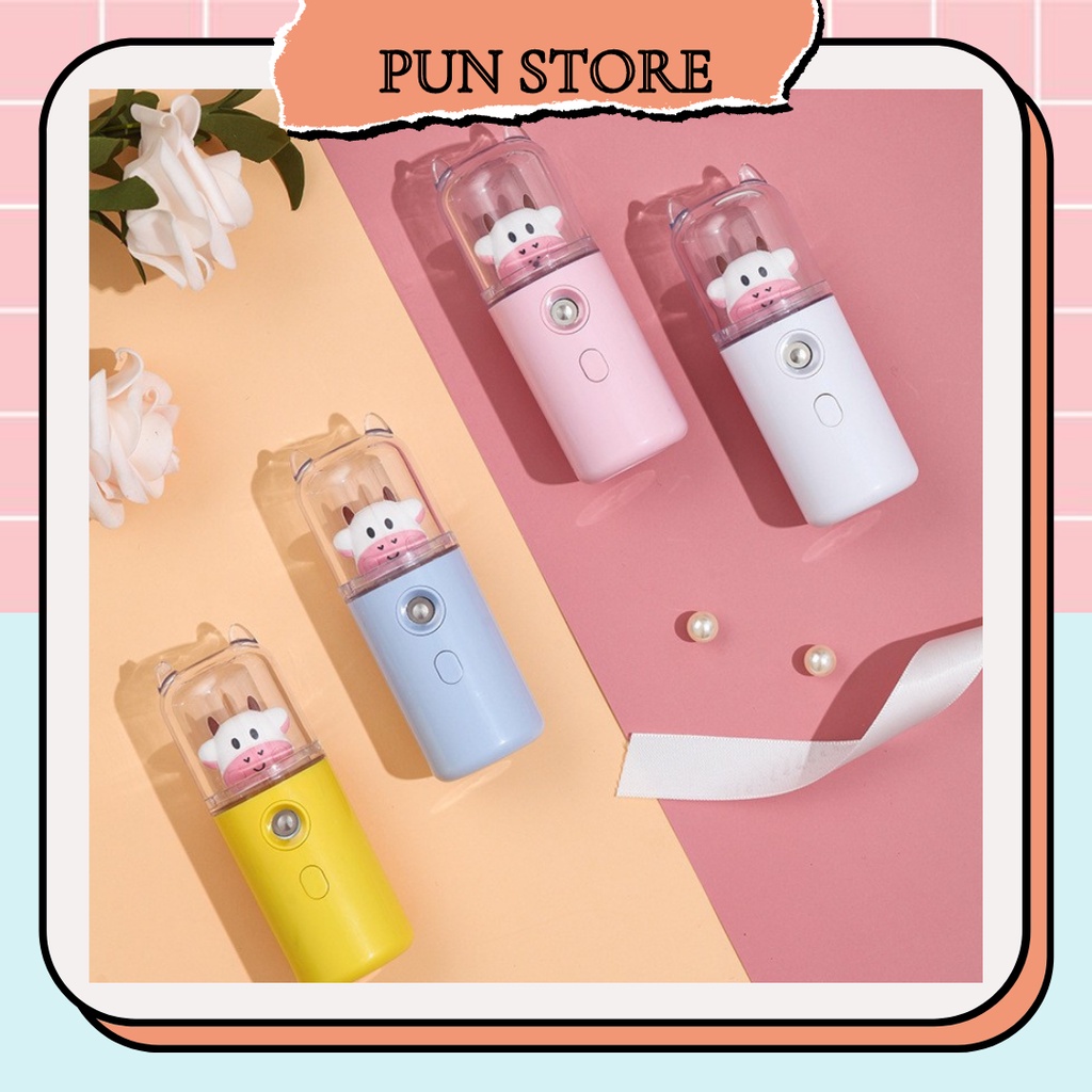 🥑Quạt Cầm Tay Tích Điện Mini Phun Sương Làm Mát Hình Bò Sữa tạo Hơi Nước Tạo Ẩm