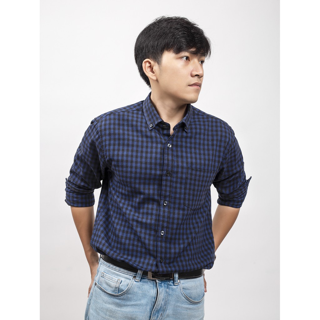 Áo sơ mi nam DOUBLE'D form slim fit họa tiết caro SNVNAVY00 | BigBuy360 - bigbuy360.vn