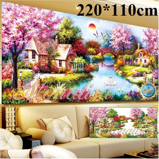 Tranh đính đá phong cảnh tổ ấm hạnh phúc Y8011 220x110cm
