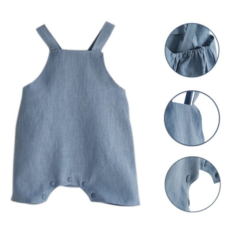 Jumpsuit bằng vải lanh và vải cotton màu trơn dùng cho trẻ nhỏ