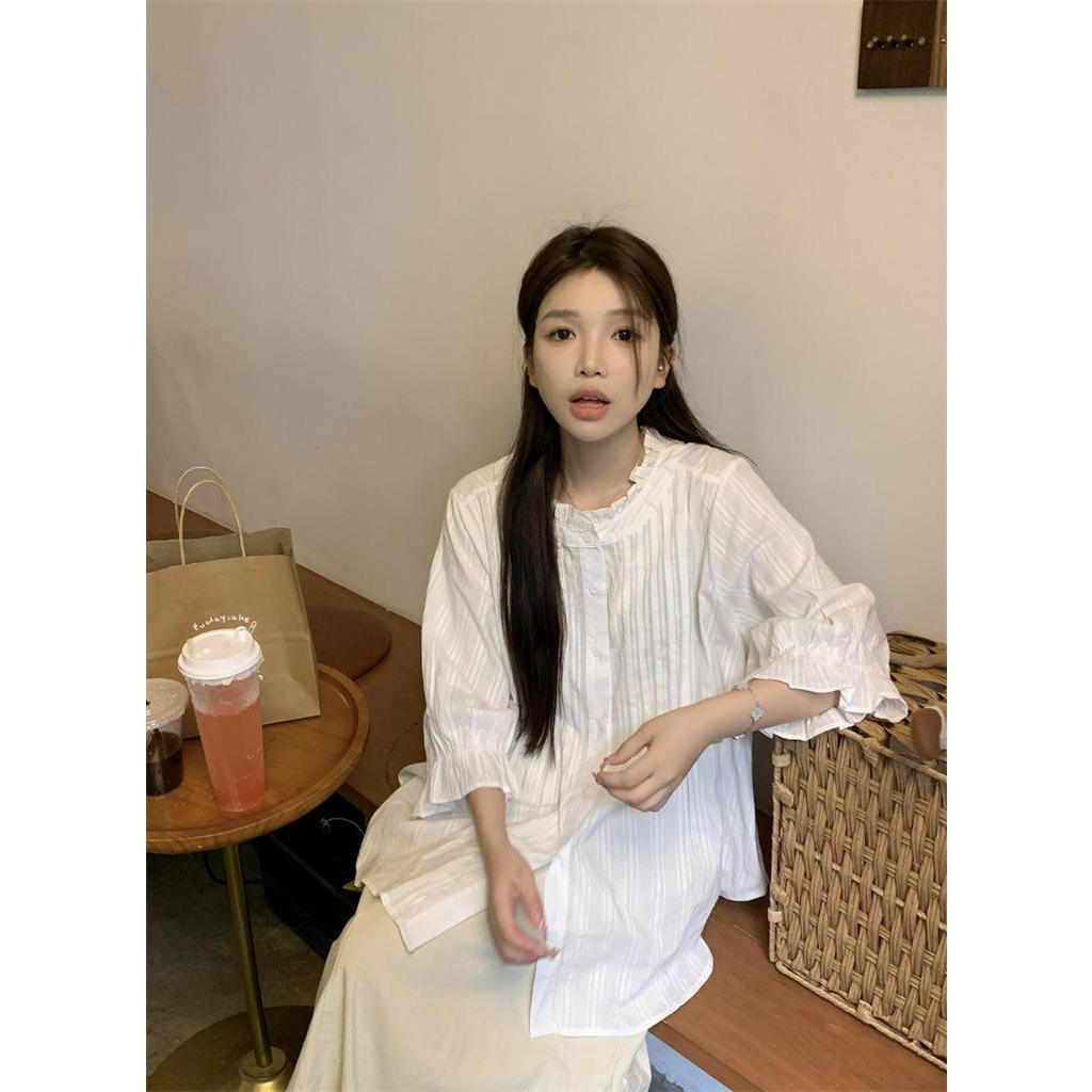 Áo Sơ Mi Trắng Cổ Ren Dáng Rộng 67970