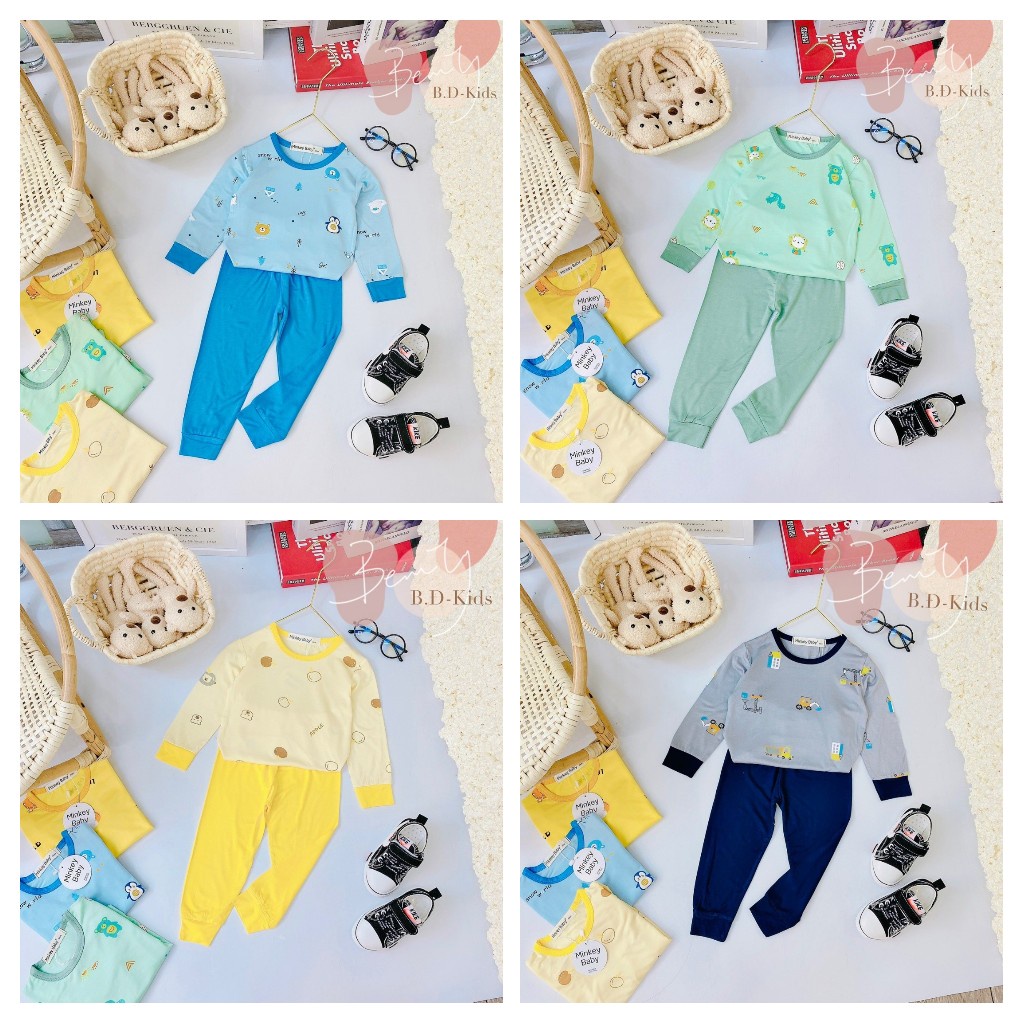 SALE BỘ DÀI TAY THUN LẠNH IN HÌNH DỄ THƯƠNG BÉ TRAI BÉ GÁI  SIZE 10-20KG(D1)