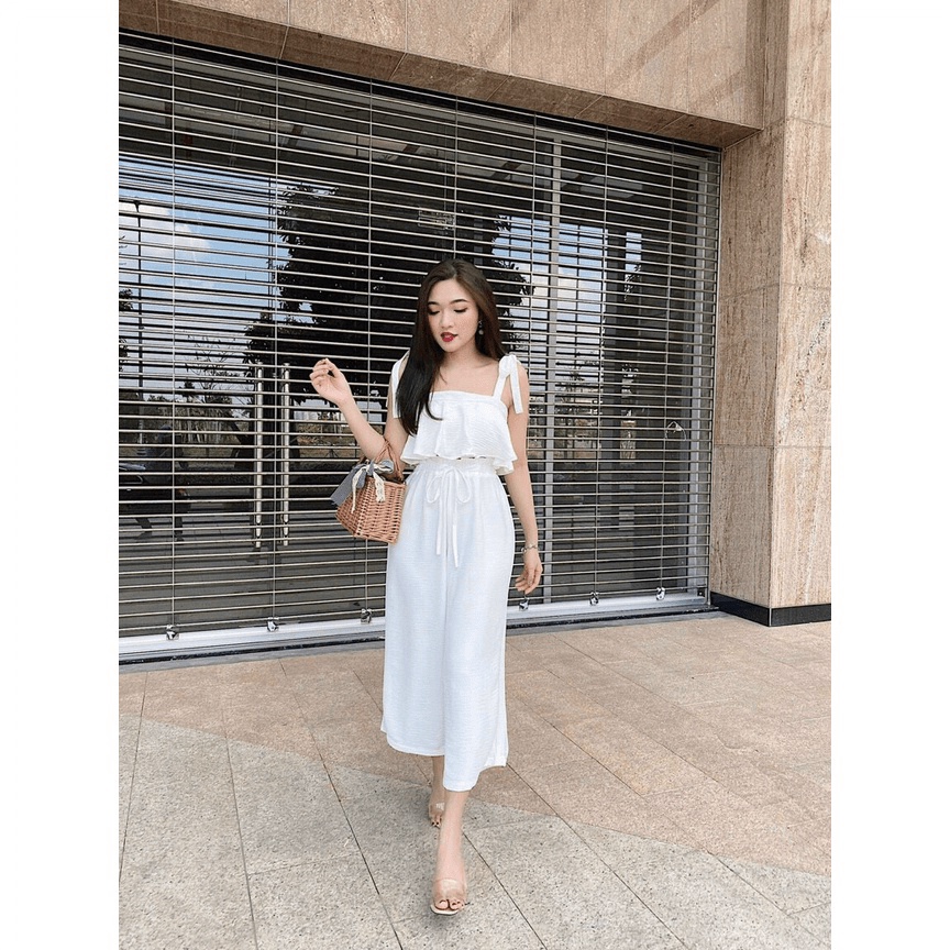 Set bộ nữ áo croptop cột nơ vai , bộ quần ống xuông đi làm đi chơi ,thời trang công sở