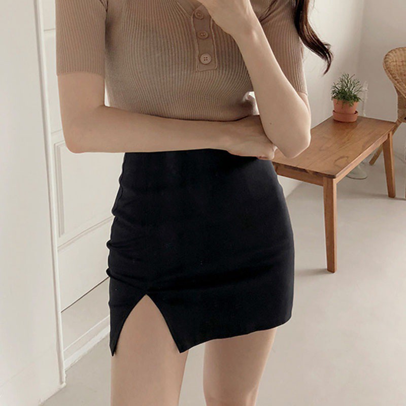 Chân Váy Lưng Cao Màu Trơn Xẻ Tà Quyến Rũ Cho Nữ