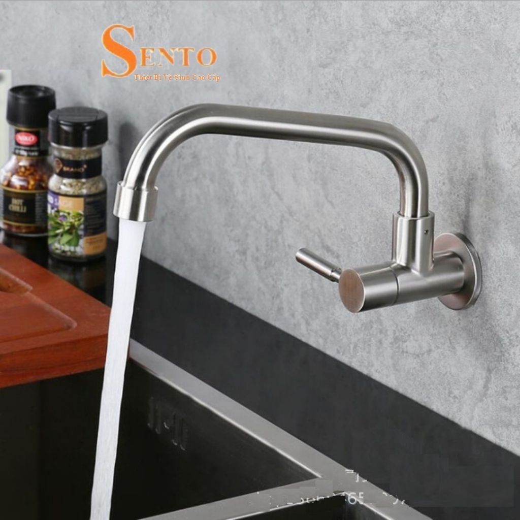 Vòi Rửa Bát - Vòi Rửa Chén Gắn Tường Xả Đơn SENTO Chất Liệu Inox 304 Xoay 360 Độ (Bảo Hành 24 Tháng )