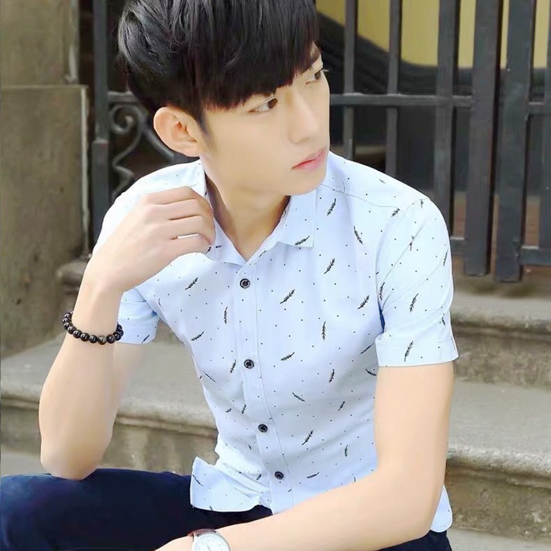 Áo sơ mi tay ngắn in họa tiết tiết phong cách Hàn Quốc thời trang cho nam | BigBuy360 - bigbuy360.vn